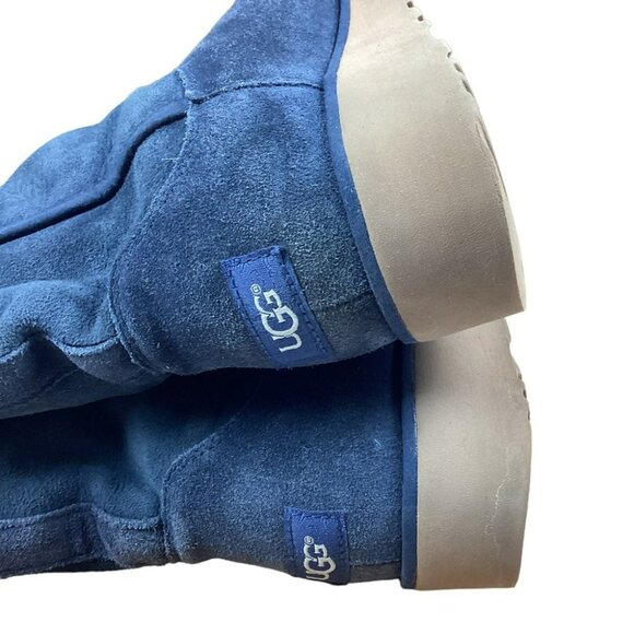 Ugg Womens Blue Suede Mid-Calf Boots With Shearling Lining & Rubber Sole Size 7. - Picture 8 of 10